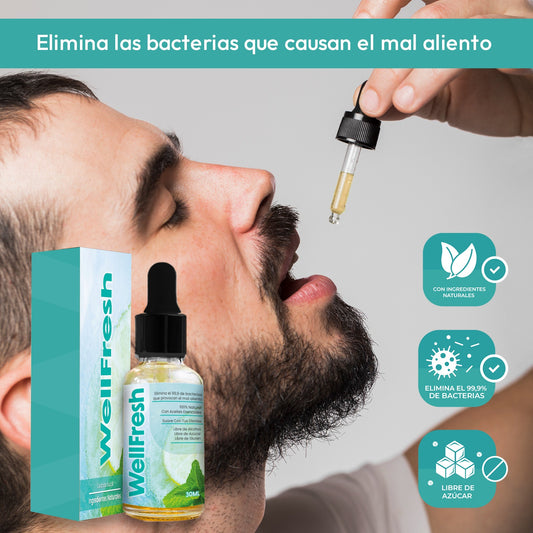 ¡ELIMINA EL MAL ALIENTO EN SEGUNDOS❄️! Wellfresh – gotas para eliminar mal aliento + ENVÍO GRATIS 🎁